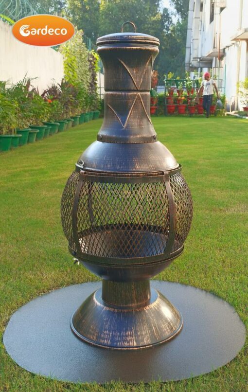 Opera medium steel chimenea fire pit with central foot and mesh centre