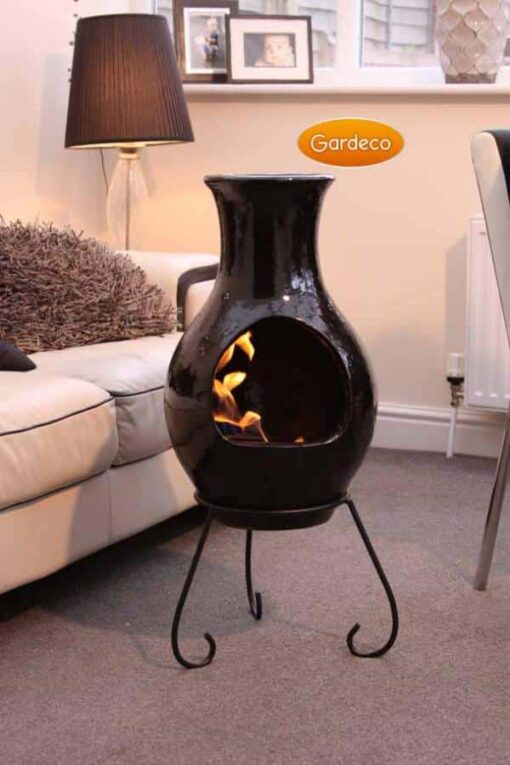 Four Elements Air clay bioethanol fireplace in glaze-effect black