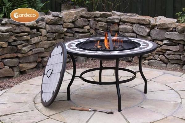 Calenta Steel Fire Bowl Table with fire