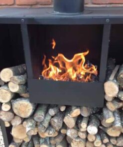 Eeron outdoor fireplace close up with fire