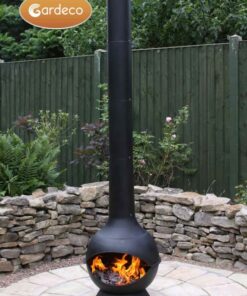 Kaska Cast Iron and Steel Chiminea with fire in garden