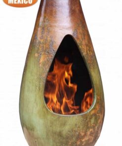 Gota Mexican Art Chiminea in Mottled Green and Brown (Medium) - Front view