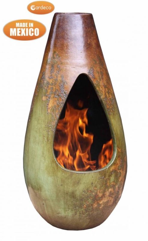 Gota Mexican Art Chiminea in Mottled Green and Brown (Medium) - Front view