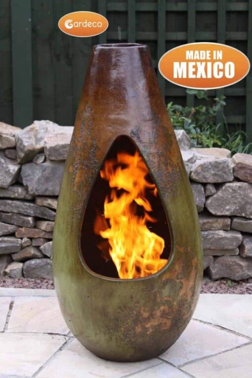 Gota Mexican Art Chiminea in Mottled Green and Brown (Medium) - Lifestyle