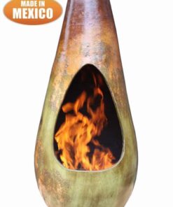 Gota Mexican Art Chiminea in Mottled Green and Brown (Large) - Front view