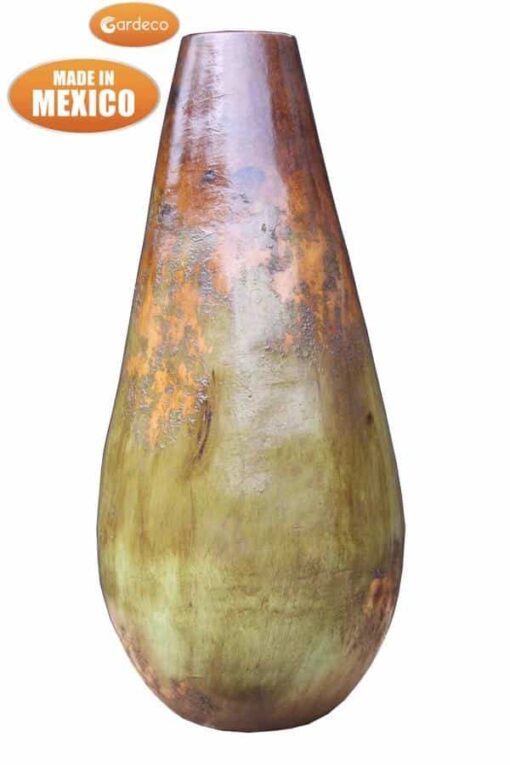 Gota Mexican Art Chiminea in Mottled Green and Brown (Large) - Rear view