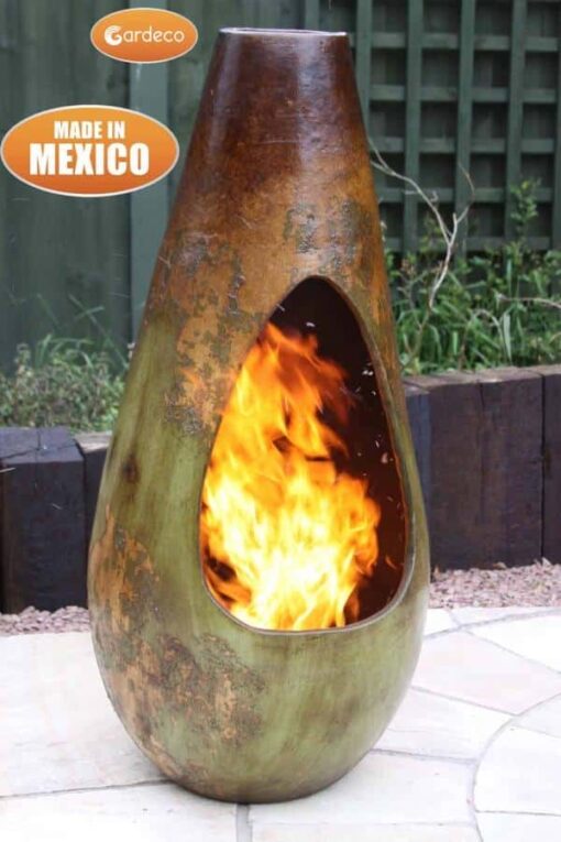 Gota Mexican Art Chiminea in Mottled Green and Brown (Large) - Lifestyle