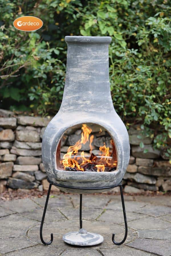 Extra-large Mexican chimenea Dos Bocas (with two mouths) in grey, inc stand and lid