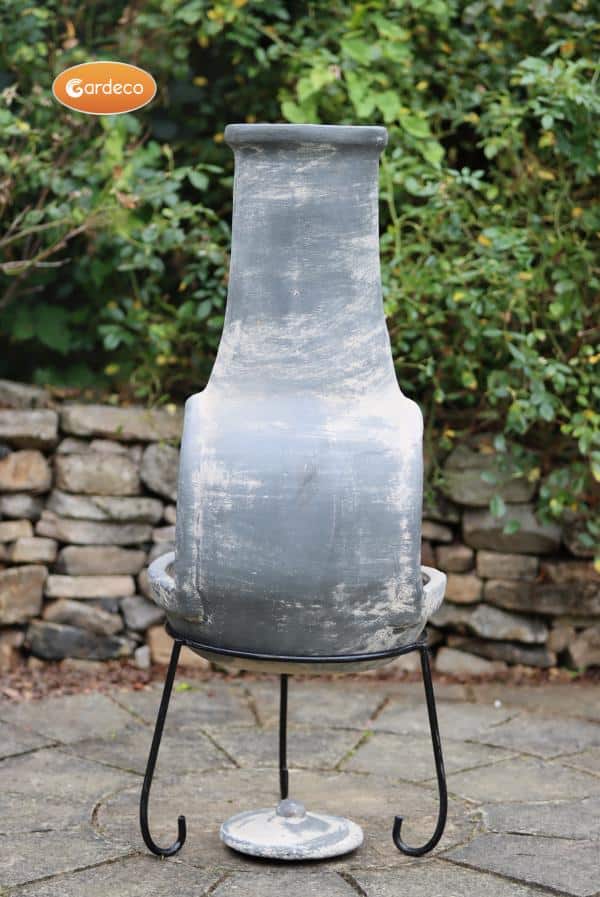 Extra-large Mexican chimenea Dos Bocas (with two mouths) in grey, inc stand and lid
