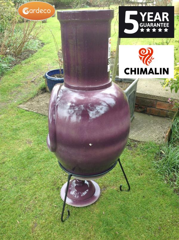 Asteria XL Chimalin AFC chimenea in glazed purple, including lid & stand