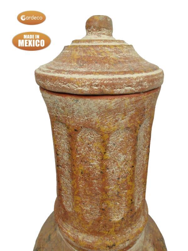 Jumbo Muro Mexican Chimenea in ochre orange, 2-part, inc stand and lid