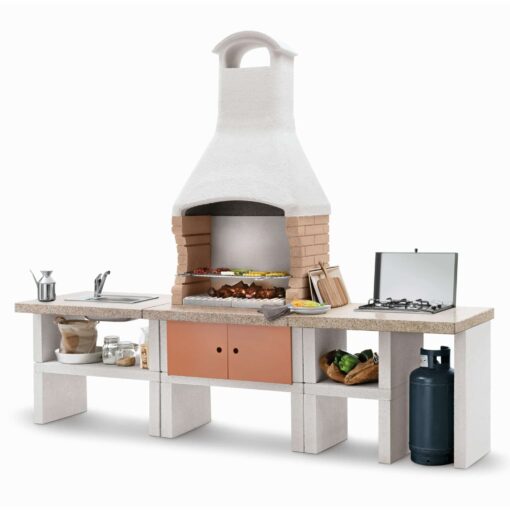 Palazzetti Ariel Outdoor BBQ Kitchen with Twin Gas Hob and Sink in peach