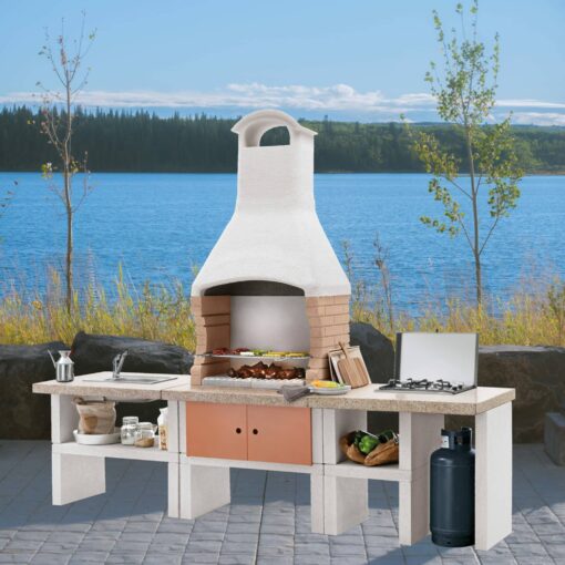 Palazzetti Ariel Outdoor BBQ Kitchen with Twin Gas Hob and Sink in peach