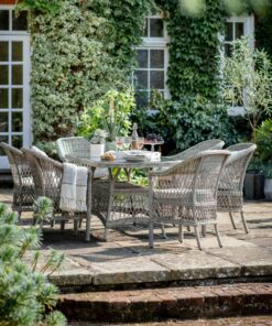 Menton 6 Seater Oval Rattan Dining Set in Stone