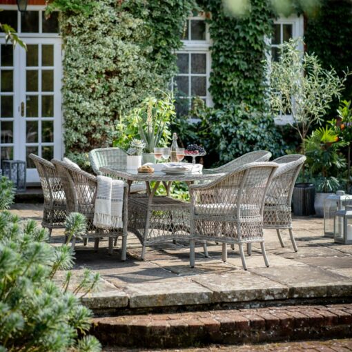 Menton 6 Seater Oval Rattan Dining Set in Stone
