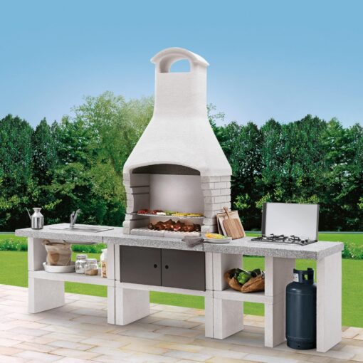 Palazzetti Marbella Outdoor BBQ Kitchen with twin Gas Hob and Sink in Peach